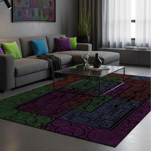 Circuit Board Rug, Computer Chip Art, Programmer Gift, Tech Office Decor, Motherboard Design, Neon Line Art Rug, IT Department Decor