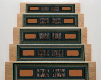 Peldaños antideslizantes, alfombra estilo suroeste, alfombra verde lavable, tapetes geométricos, decoración para escaleras apta para mascotas, almohadillas de seguridad