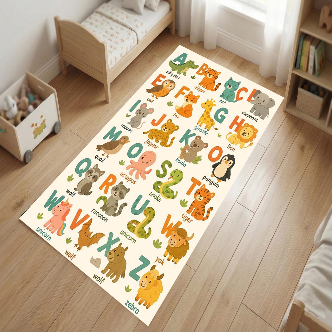 Animal Abc Rug Animal Alphabet Rug for Nursery, Boho Kids Play Mat, Educational ABC ...
