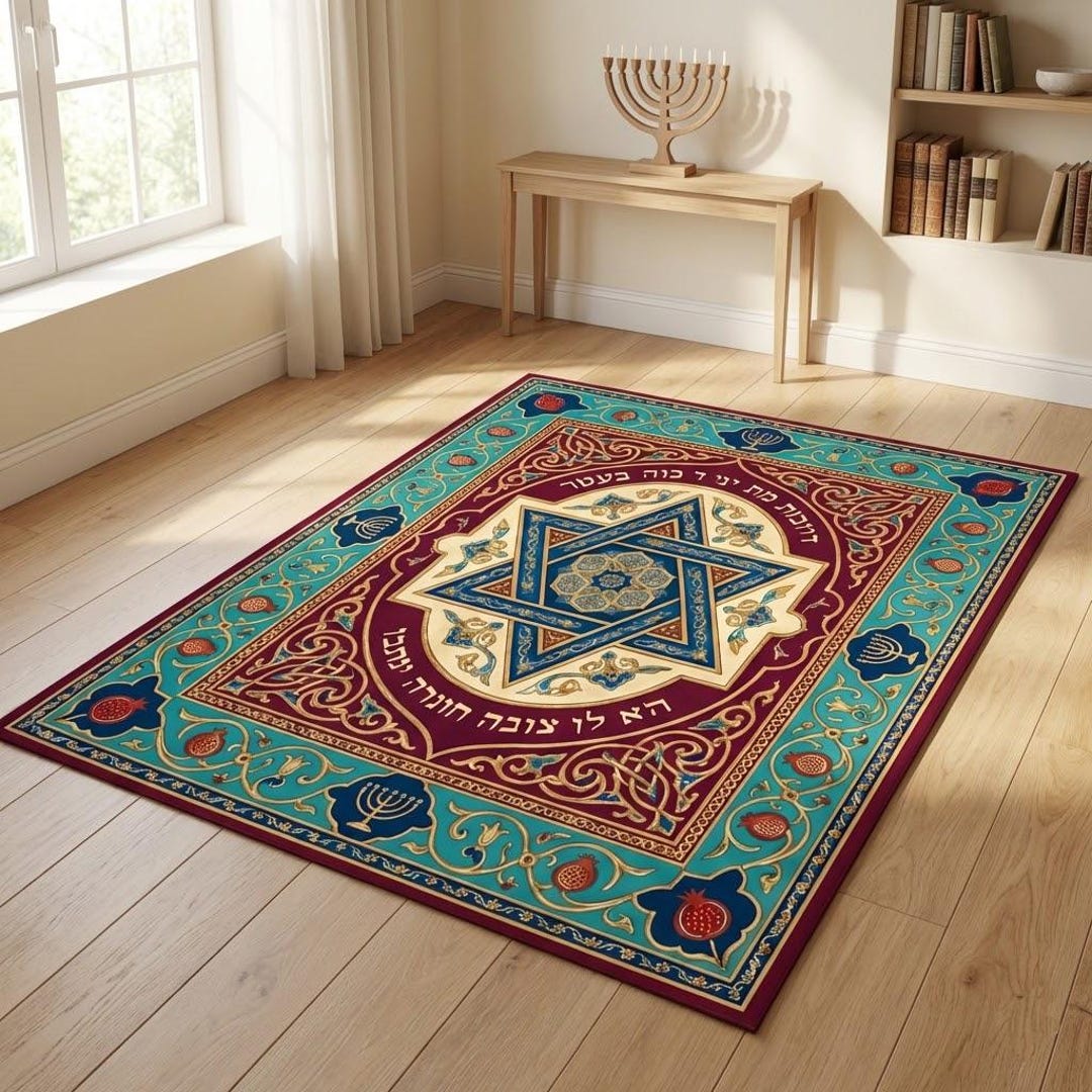 Judaica Rug Star of David Rug, Jewish Home Decor, Judaica Gift for Wedding, Menorah ...
