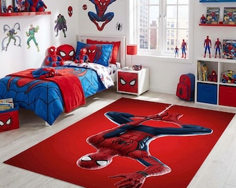 Tappeto Spiderman per la cameretta dei ragazzi, tappeto da gioco per bambini con supereroi, decorazione Spider-Man a testa in giù, tappeto regalo di compleanno per bambini, camera da letto per fan dei fumetti