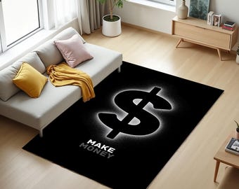 Alfombra con símbolo de dólar, arte para ganar dinero, decoración de oficina para emprendedores, alfombra con motivación financiera, regalo para la cultura del ajetreo, decoración de habitación para comerciantes diarios