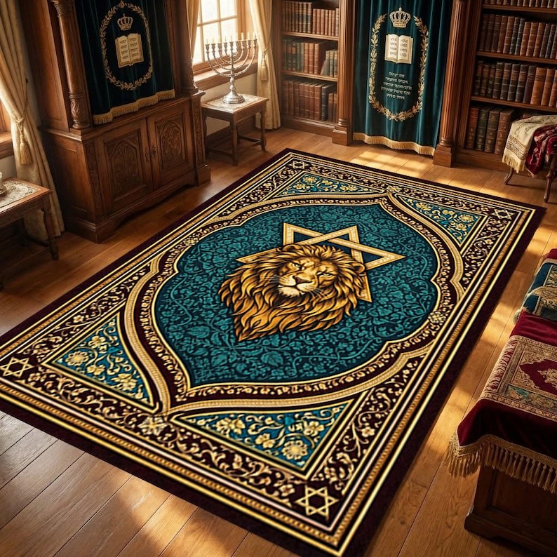 Judaica Rug Lion of Judah Prayer Rug & Wall Decor, Star of David Design, Messianic ...