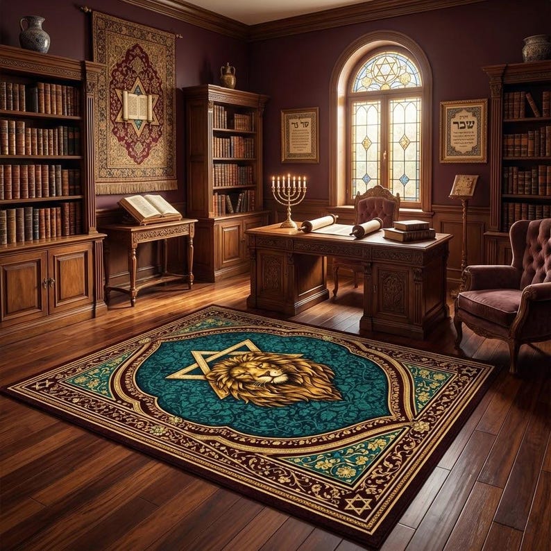 Judaica Rug Lion of Judah Prayer Rug & Wall Decor, Star of David Design, Messianic ...