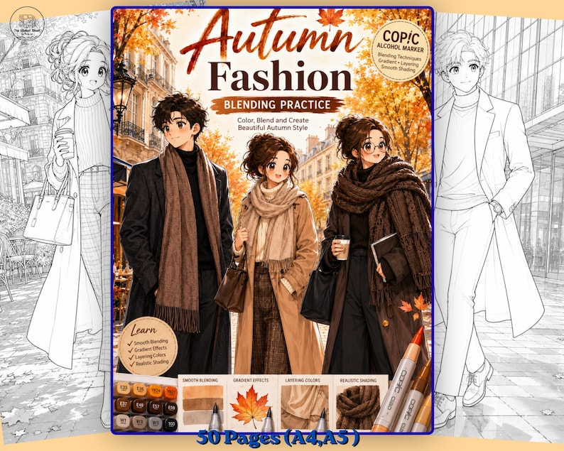 Copic Marker Coloring Book Autumn Fashion Blending Practice Stylish ...