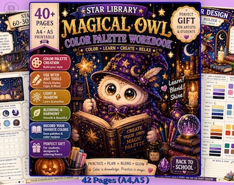Magical Owl Color Palette Workbook Star Library Coloring Designers Students Marker Pencil Practice Gift