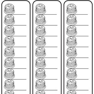 May include: A black and white color swatch chart with the text "THE COLOR SWATCH 27 colors". The chart has three columns of bottle cap illustrations with lines for writing "BRAND" and "TYPE".