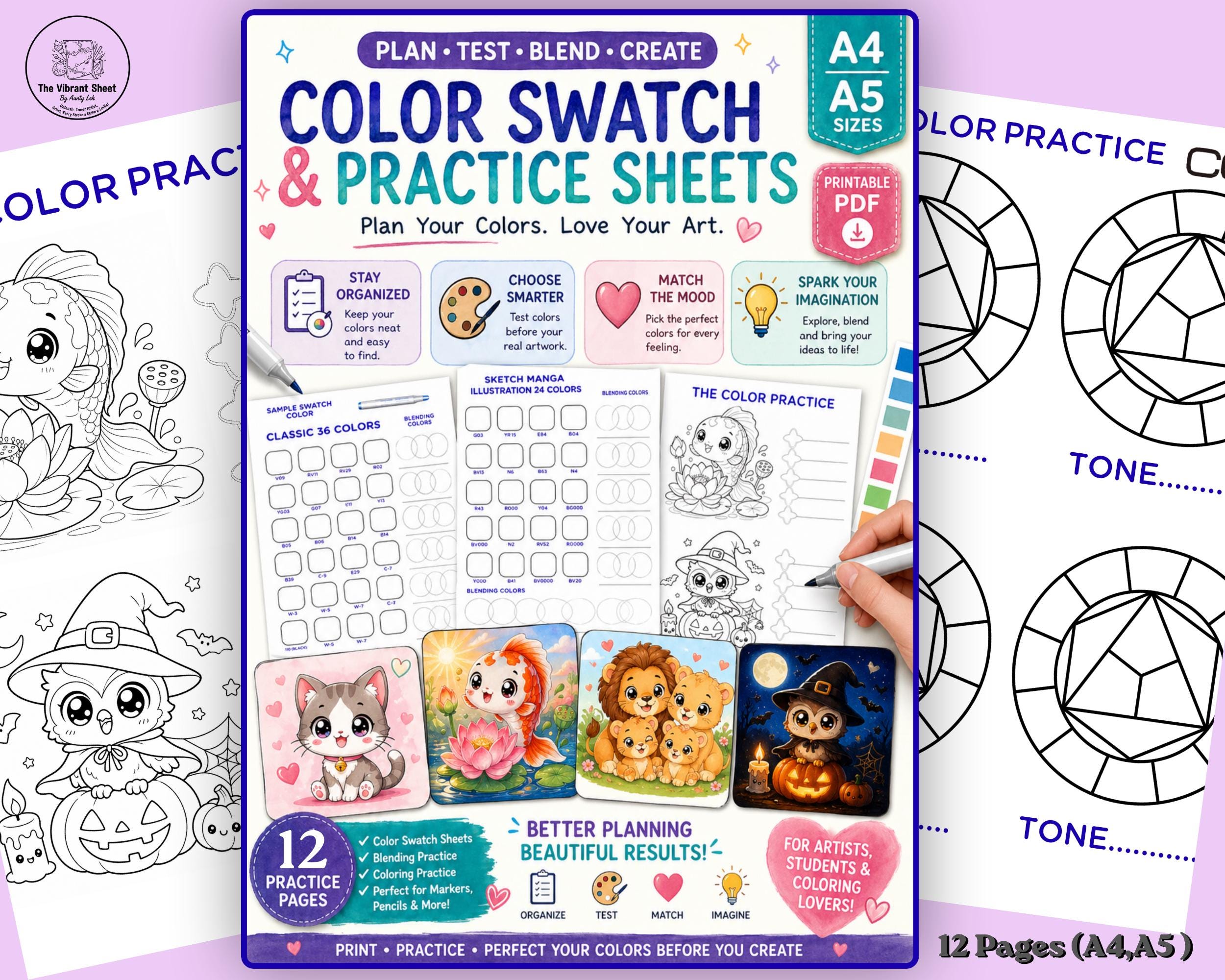 Color Swatch Sheet Printable A4 A5 Copic Practice Blending Chart ...