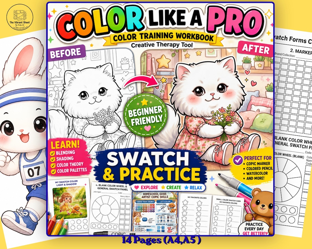 Coloring Practice Workbook Swatch Chart PDF A4 A5 Marker Watercolor ...