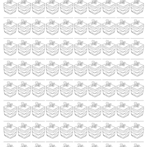 May include: Black and white line drawing of a color swatch with 80 color options. The image features rows of small, square illustrations of a layered dessert, each topped with a leaf. The text "THE COLOR SWATCH" and "80 colors" are at the top.