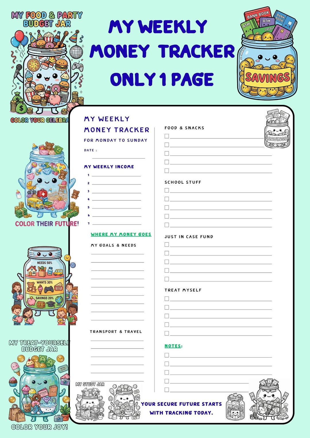 Weekly Money Tracker Printable, Financial Goal Worksheet (PDF File A4 ...