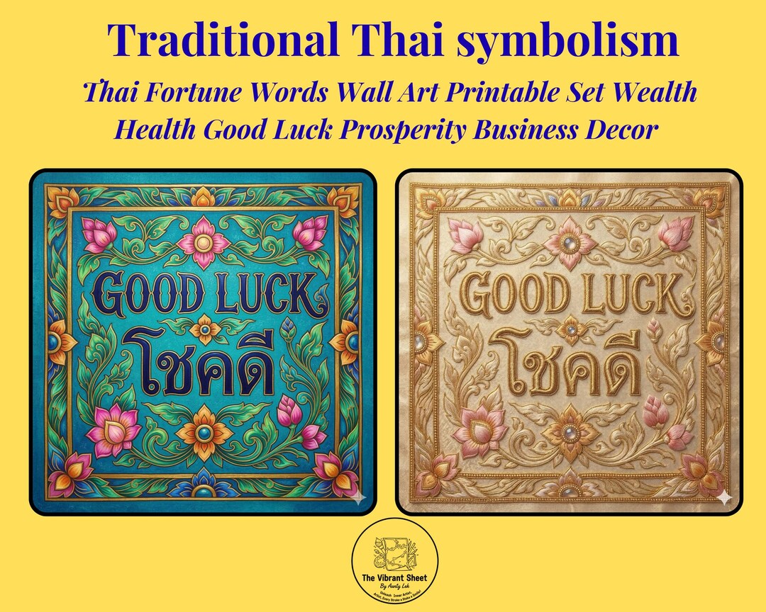 Fortunate Word Thai Fortune Words Wall Art Printable Set Wealth Health Good Luck ...