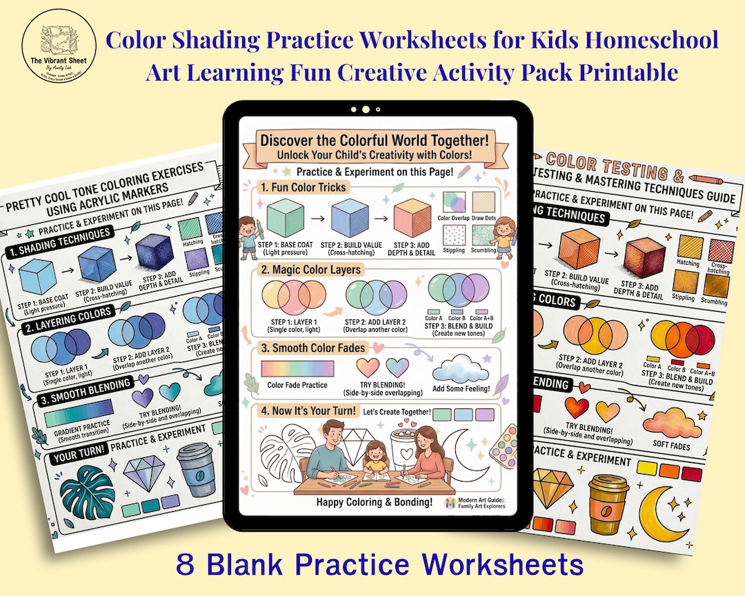 Color Shading Practice Worksheets for Kids Homeschool Art Learning Fun ...