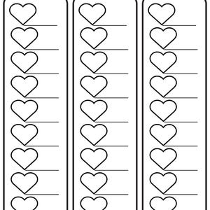 May include: A black and white color swatch chart with three columns of hearts. The text at the top reads "THE COLOR SWATCH 27 colors". Each heart has a line for writing. The chart is for color selection.