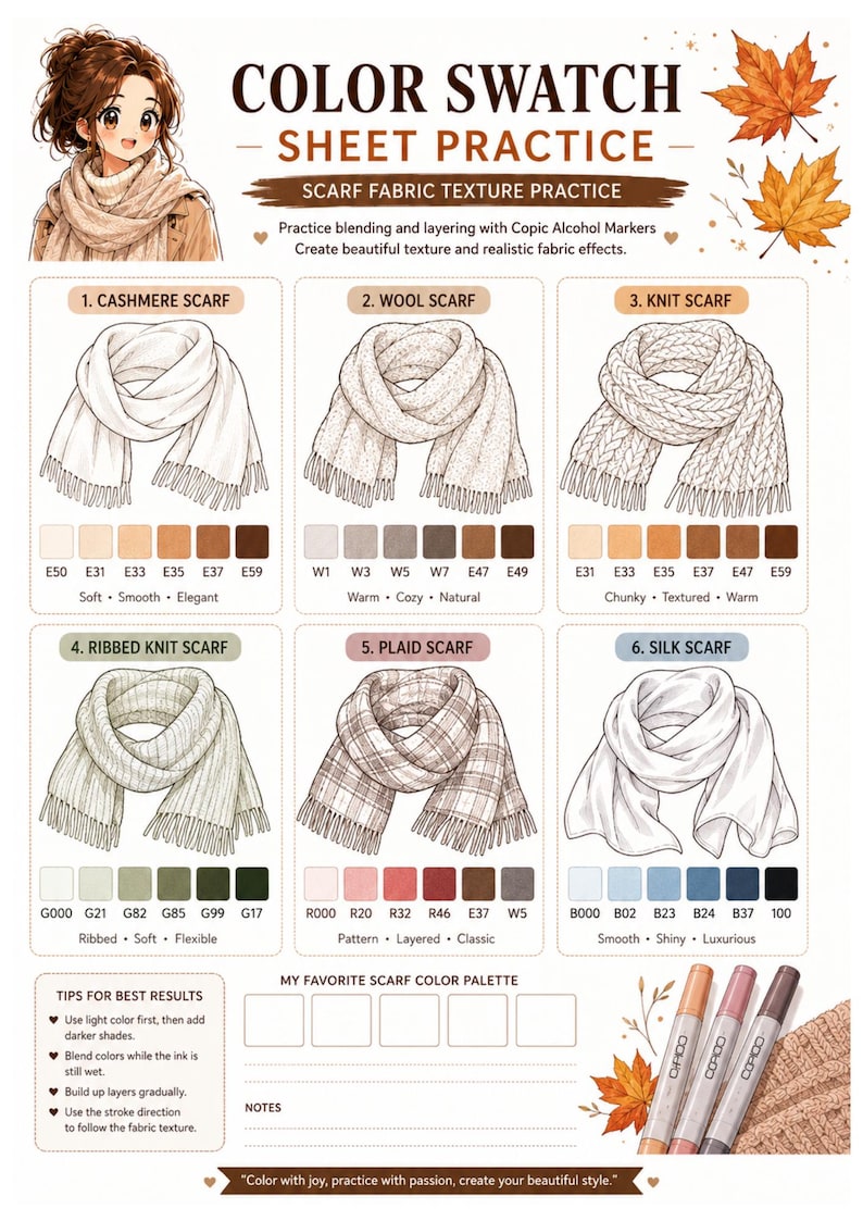 Copic Marker Coloring Book Autumn Fashion Blending Practice Stylish ...