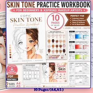 Copic Skin Tone-övningsbok Utskrivbar makeupartist Nybörjarguide för färgläggning Realistisk blandning
