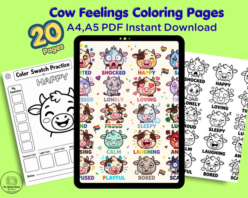 Cow Feelings Coloring Pages A4 A5 Sizes Social Emotional Learning ...
