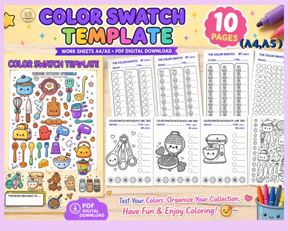 Acrylic Marker Color Swatch Template Printable A4 A5 Swatch Test Journal Pages Bundle Kit