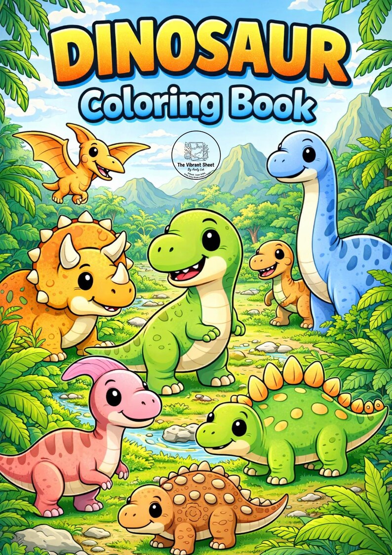 20 Kawaii Dinosaur Coloring Book for Kids Ages 3-5 Printable Download ...