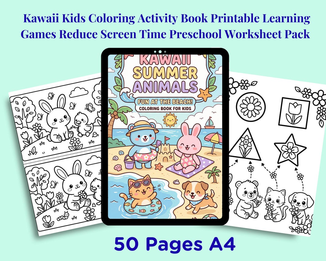 Kawaii Kids Coloring Activity Book Printable Learning Games Reduce ...