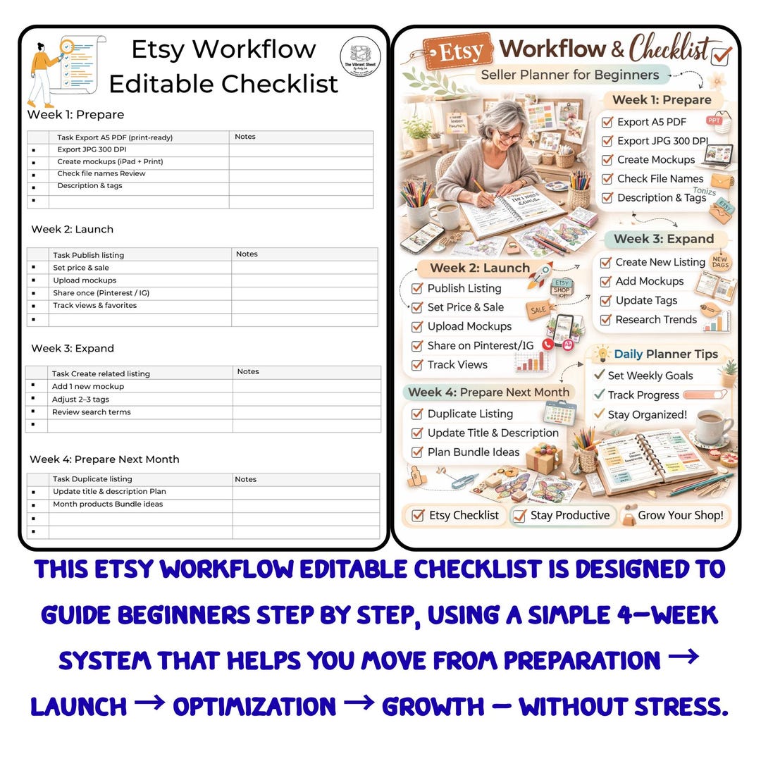Etsy Seller Workflow Checklist | Beginner-friendly Weekly Plan for ...