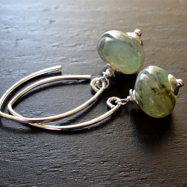 Blue Peruvian Opal and Sterling Silver Earrings, Blue Green Stone Bead Earrings, Natural Opal Earrings