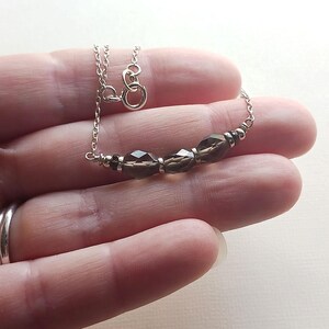 Smoky Quartz Necklace in Sterling Silver, Gray Brown Gemstone Beaded Bar Necklace