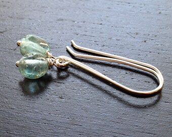 Teal Apatite and Sterling Silver Earrings, Long Aqua Gemstone Pebble Earrings, Pale Blue Green Stone Nugget Earrings