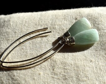 Amazonite and Sterling Silver Earrings, Long Pale Blue Gemstone Earrings