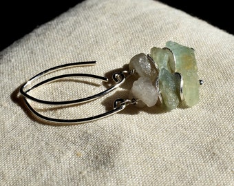 Raw Aquamarine Earrings in Sterling Silver, Stacked Mixed Beryl Nugget Earrings, March Birthstone