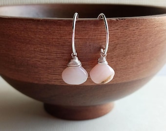 Peruvian Opal Sterling Silver Earrings: Pale Pink Gemstone