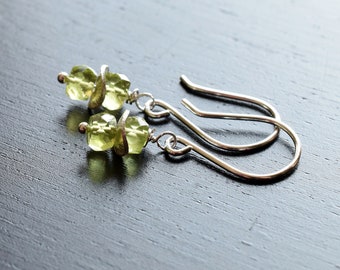 Peridot Earrings in Sterling Silver, Stacked Grass Green Gemstone Earrings, August Birthday