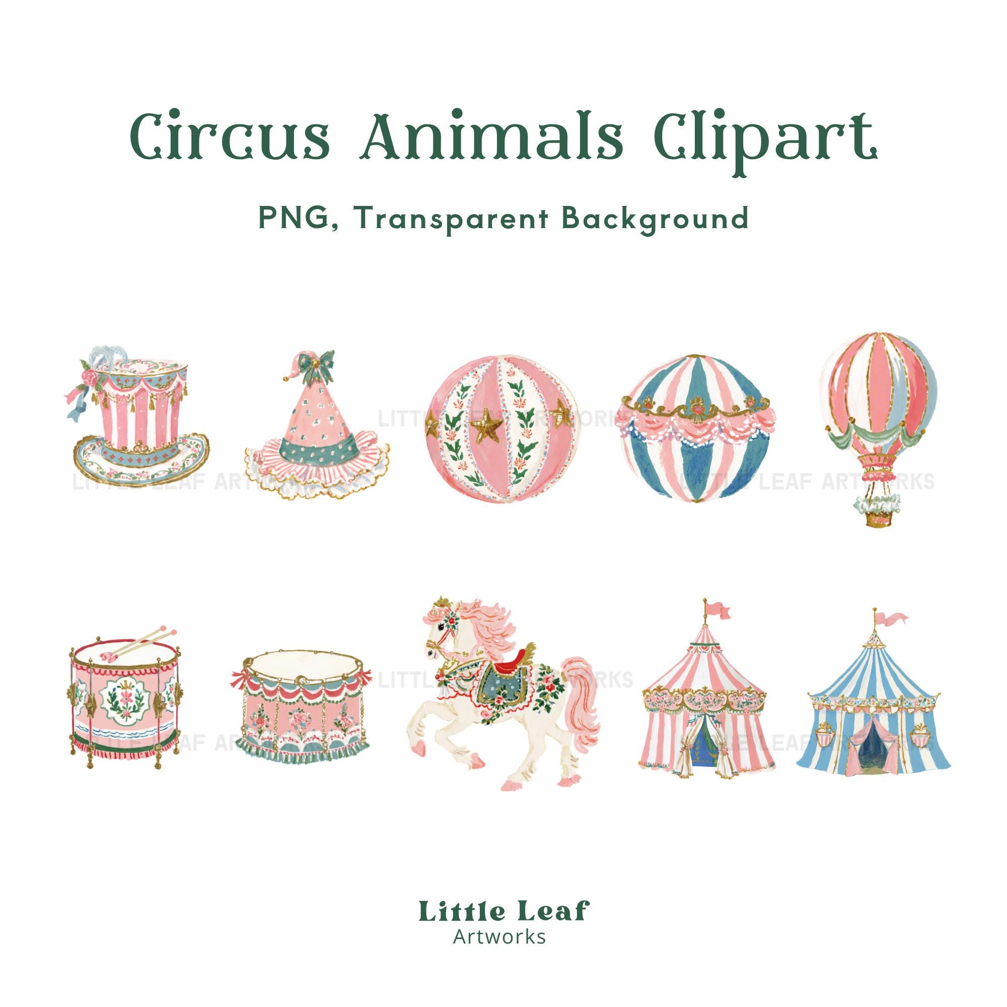 Vintage Circus Baby Animals Clipart, Retro Watercolor Nursery Graphics ...