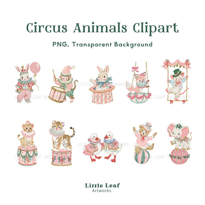 Vintage Circus Baby Animals Clipart, Retro Watercolor Nursery Graphics ...