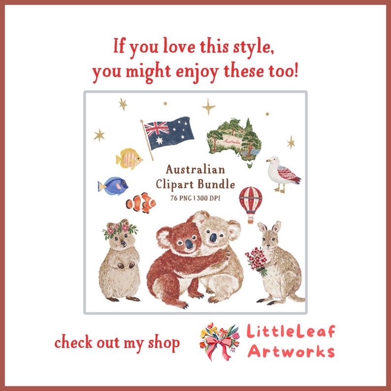 Love Australia Clipart Bundle | Watercolor Aussie Animals, Landmarks ...
