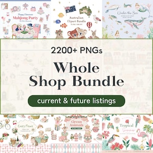 Whole Shop Bundle - Commercial Use, Lifetime Access, Vintage Watercolor Clipart, Animal Illustrations, Future Shop Updates
