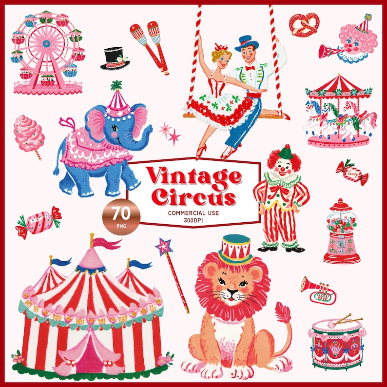 Vintage Circus Clipart Bundle | Retro Carnival PNG Graphics (digital ...