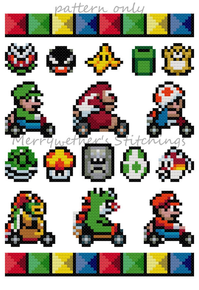 Mario Kart Band Sampler Cross Stitch PATTERN image 1