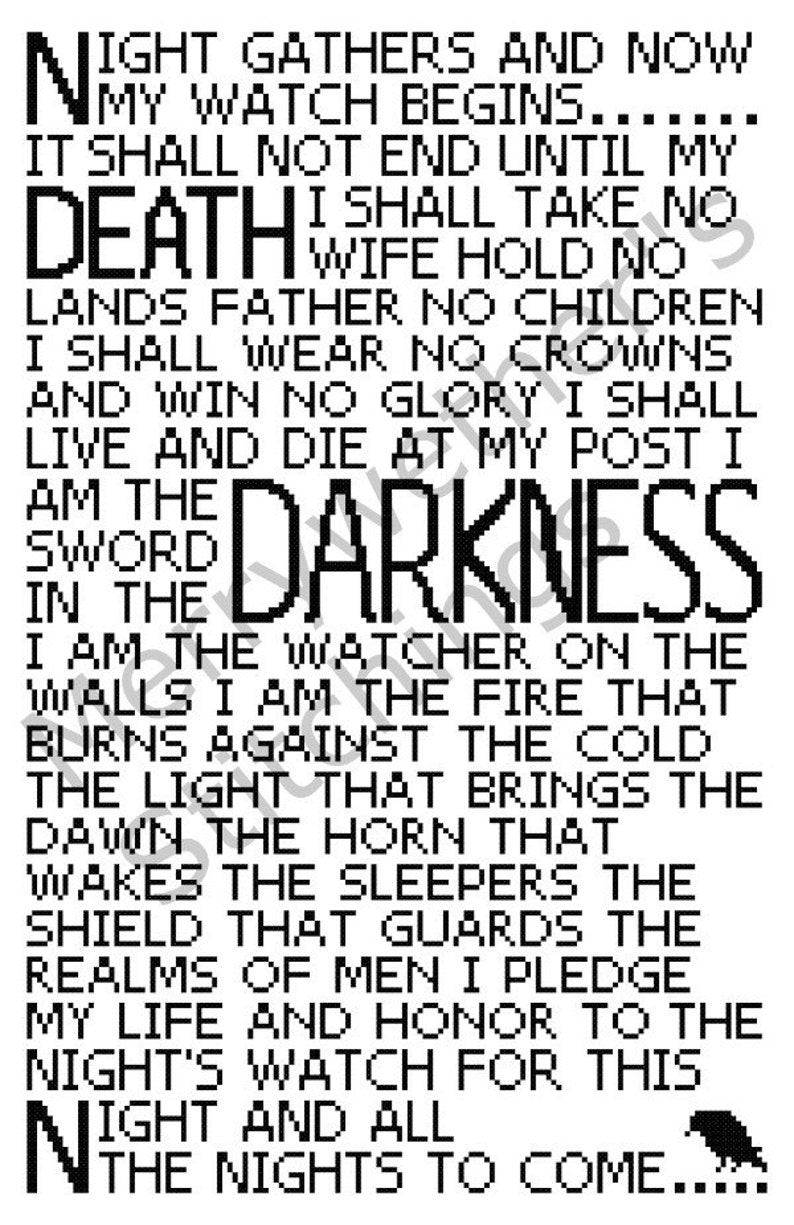 Game of Thrones Night's Watch Oath Cross Stitch PATTERN image 1
