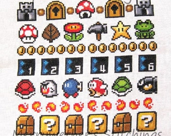 Super Mario 3 All Stars Band Sampler Cross Stitch PATTERN