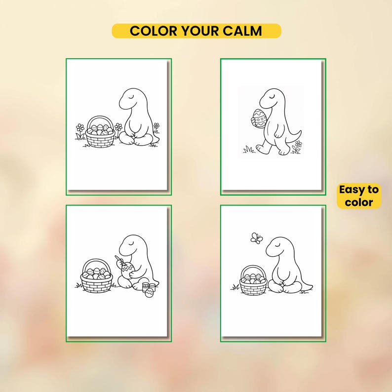Simple Easter Dino Coloring Pages for Calm Adults Relaxing Digital PDF ...