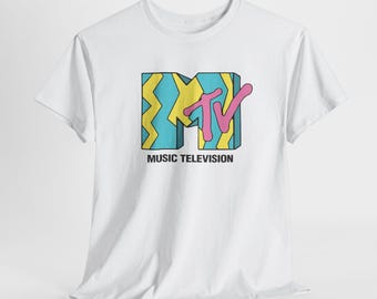 Camiseta retrô com logo neon da MTV | Camiseta musical e de televisão dos anos 90