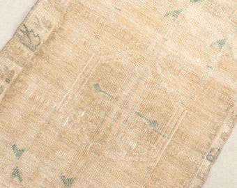 Handmade Turkish Wool Rug, Green Brown Beige, 2x3 Small Vintage Rug