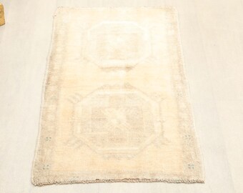Turkish Vintage Rug, Beige Earth Tone Minimalist Area Carpet