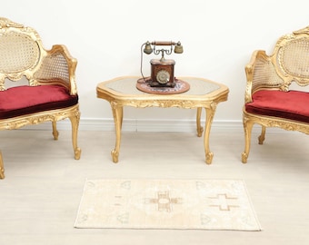 1x3 Ft Brown Green Handmade Wool Doormat Rug, Vintage Turkish Boho Entryway Mat