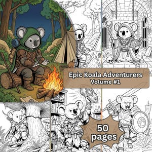 Livro de colorir premium Epic Koala Adventurers | PDF de animais fantásticos | (Download digital) (Volume 1)