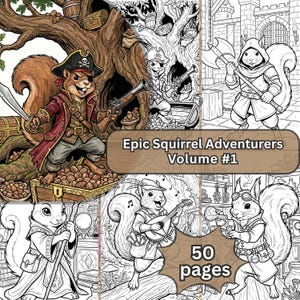 Epic Squirrel Adventurers Premium Coloring Book | Fantasy Animals, Comic Art Style (50 Pages) (Vol 1)