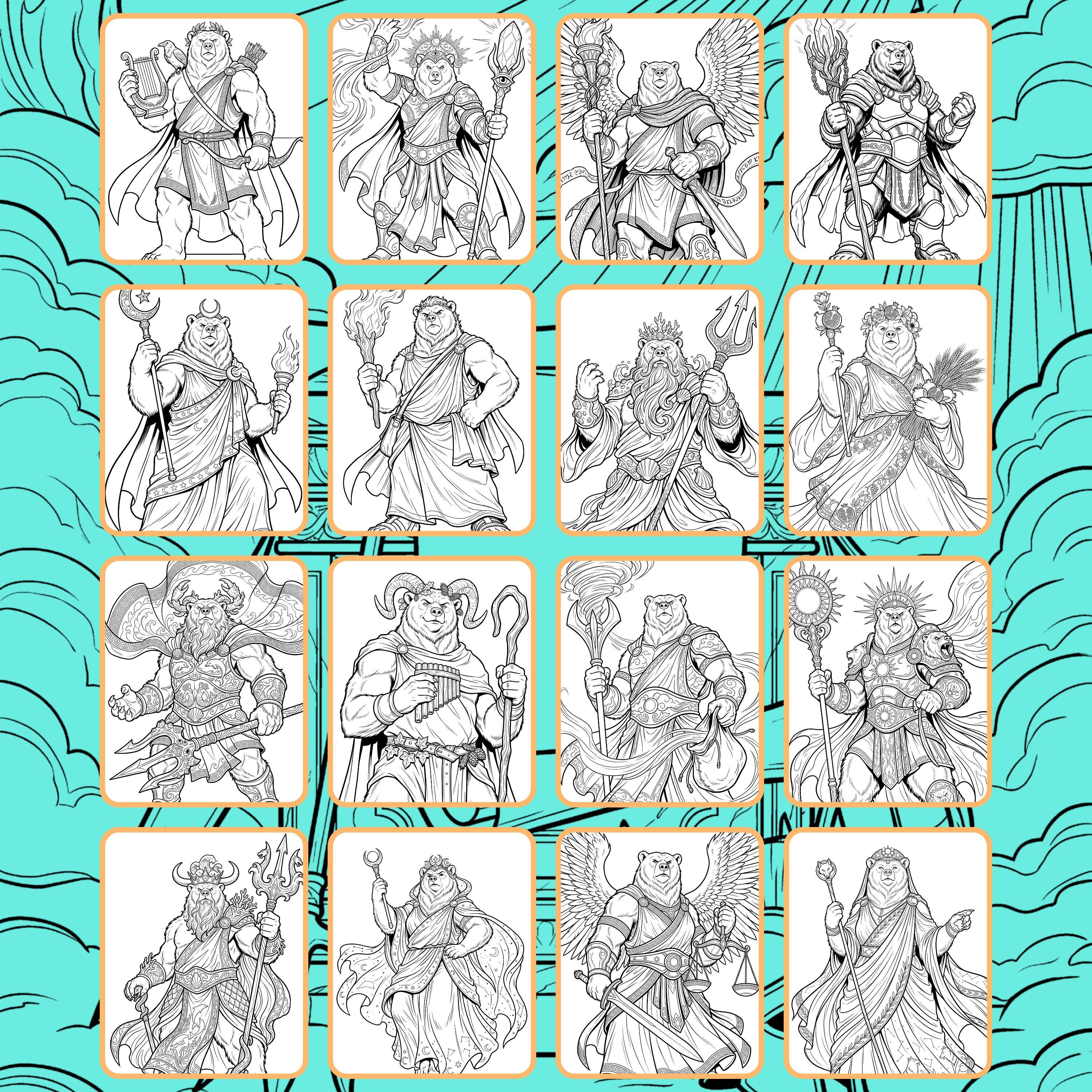 Greek Mythology Bear Coloring Book, 50 Printable Fantasy Animal Gods ...