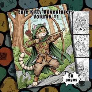 Libro para colorear de gatitos, 50 páginas, páginas para colorear para adultos, adolescentes, iPad, Procreate, regalo para amantes de los gatos, juego de rol de fantasía Vol. 1