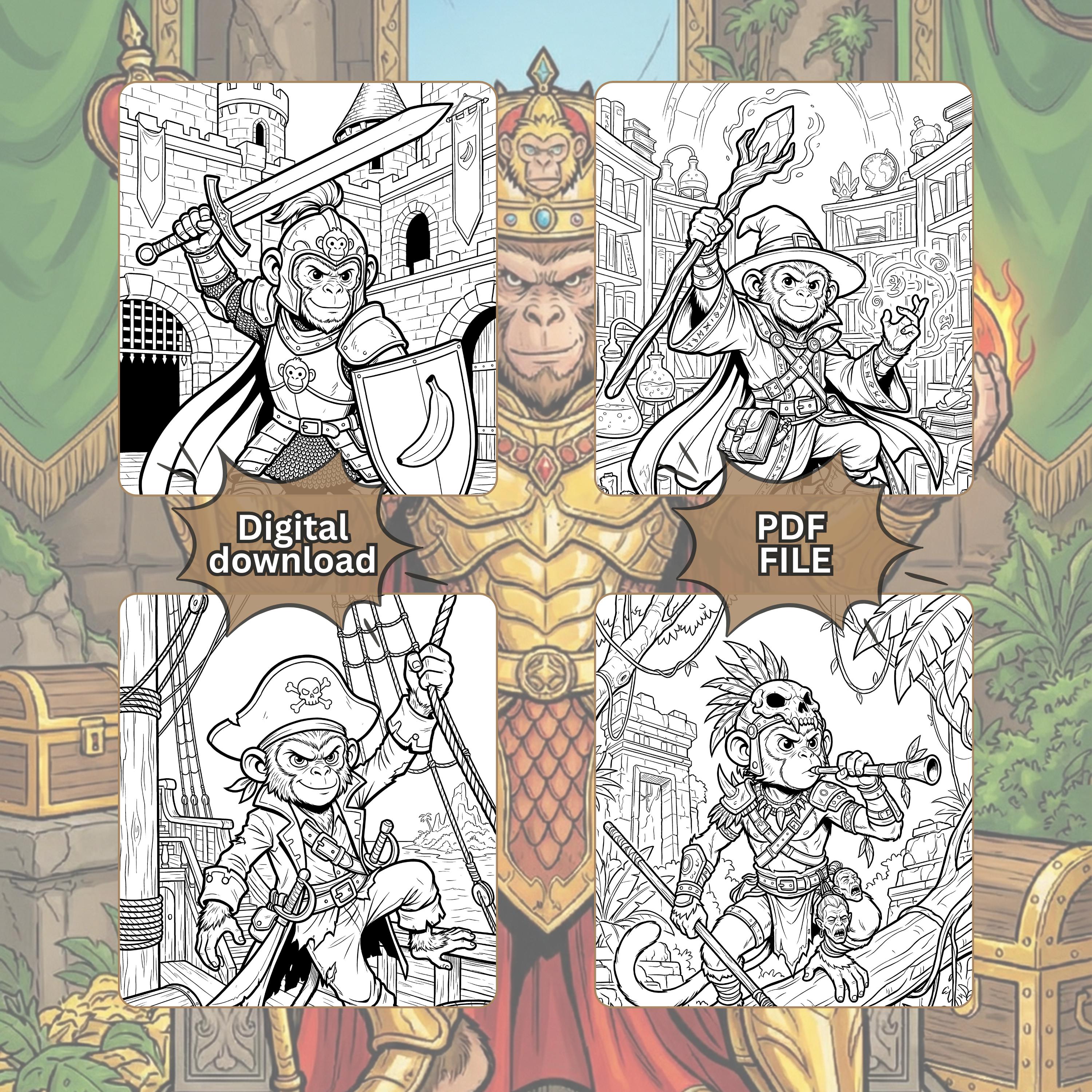 Rpg Color Picture Epic Monkey Adventurers Premium Coloring Book, Fantasy RPG Art, 50 ...